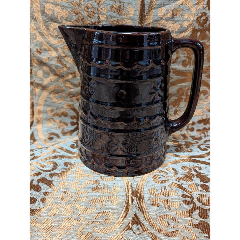 Vintage Marcrest Stoneware Brown Daisy Dot Water‎ Pitcher 8" Oven Proof Flaw*